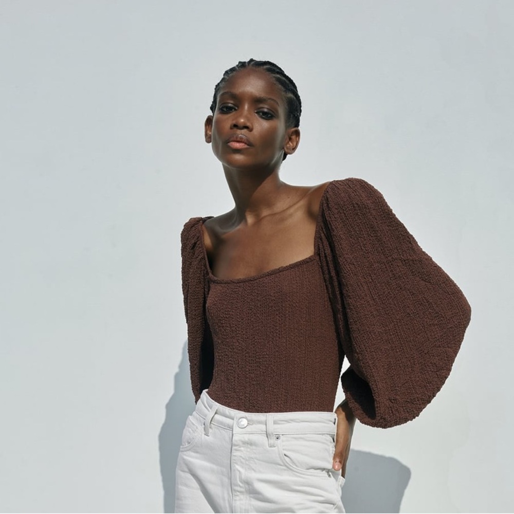 COPY - Zara Brown Crinkle Bodysuit